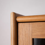 Elegant Cherry Wood Cabinet with Tempered Glass and Copper Accents fyx-861