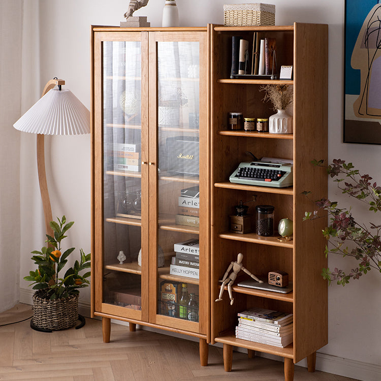 Elegant Cherry Wood Cabinet with Tempered Glass and Copper Accents fyx-861