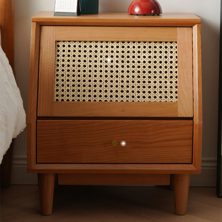 Elegant Cherry Wood Bedside Cupboard with Copper and Glass Accents fyx-862