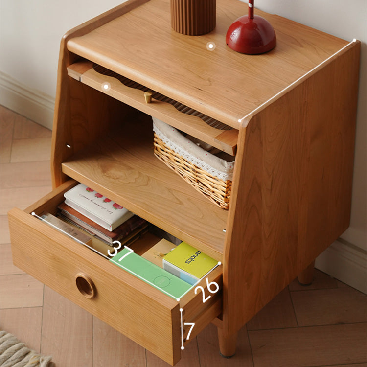 Elegant Cherry Wood Bedside Cupboard with Copper and Glass Accents fyx-862