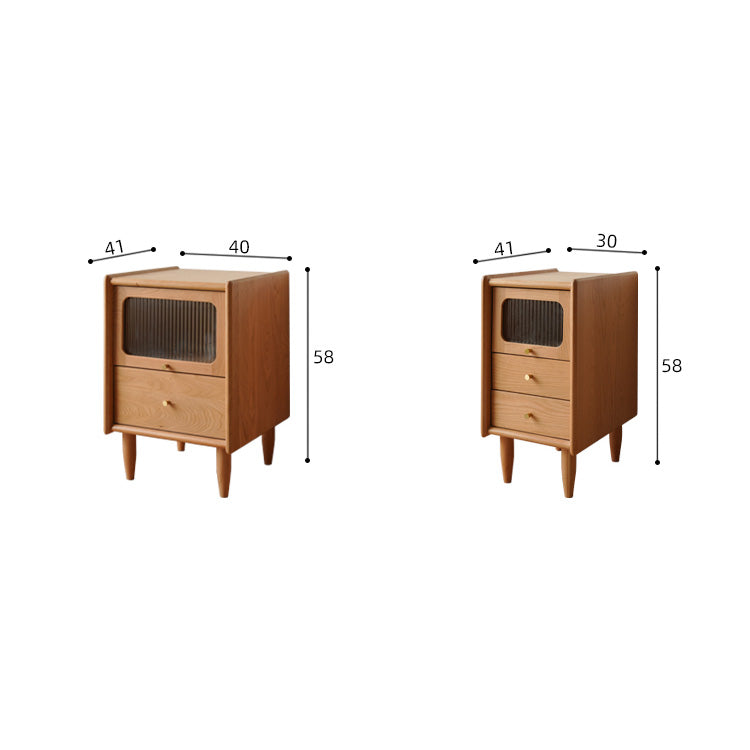 Elegant Cherry Wood Bedside Cupboard with Copper and Glass Accents fyx-862