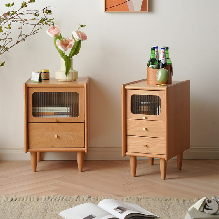 Elegant Cherry Wood Bedside Cupboard with Copper and Glass Accents fyx-862