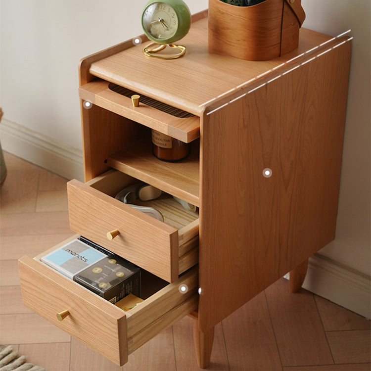 Elegant Cherry Wood Bedside Cupboard with Copper and Glass Accents fyx-862