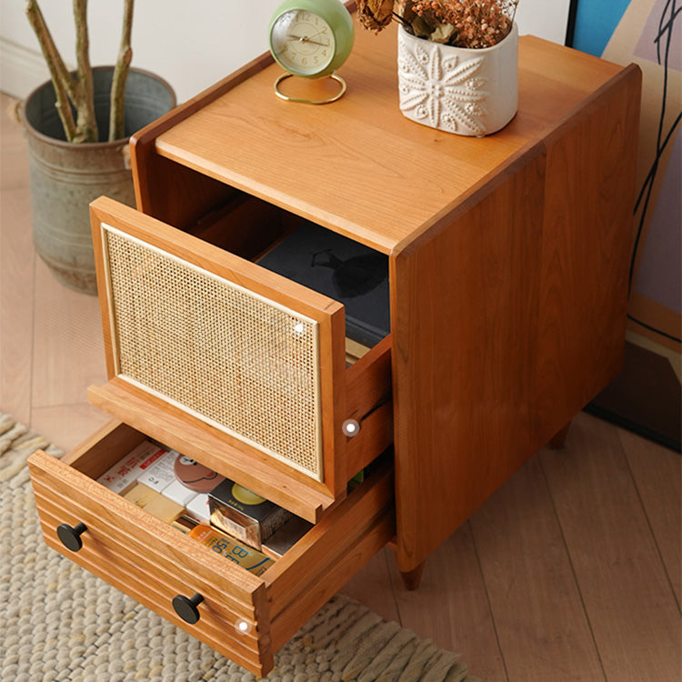 Elegant Cherry Wood Bedside Cupboard with Copper and Glass Accents fyx-862