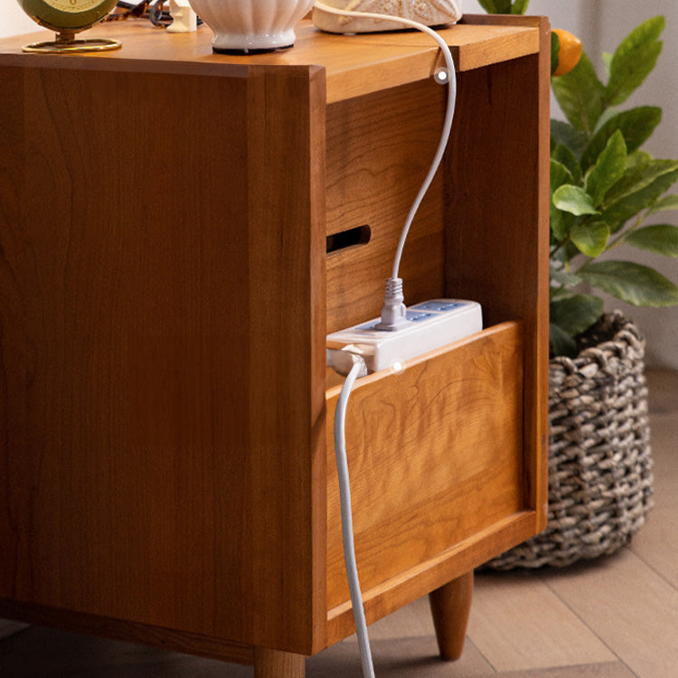 Elegant Cherry Wood Bedside Cupboard with Copper and Glass Accents fyx-862