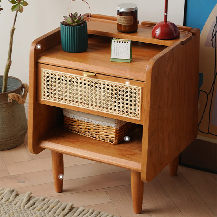 Elegant Cherry Wood Bedside Cupboard with Copper and Glass Accents fyx-862