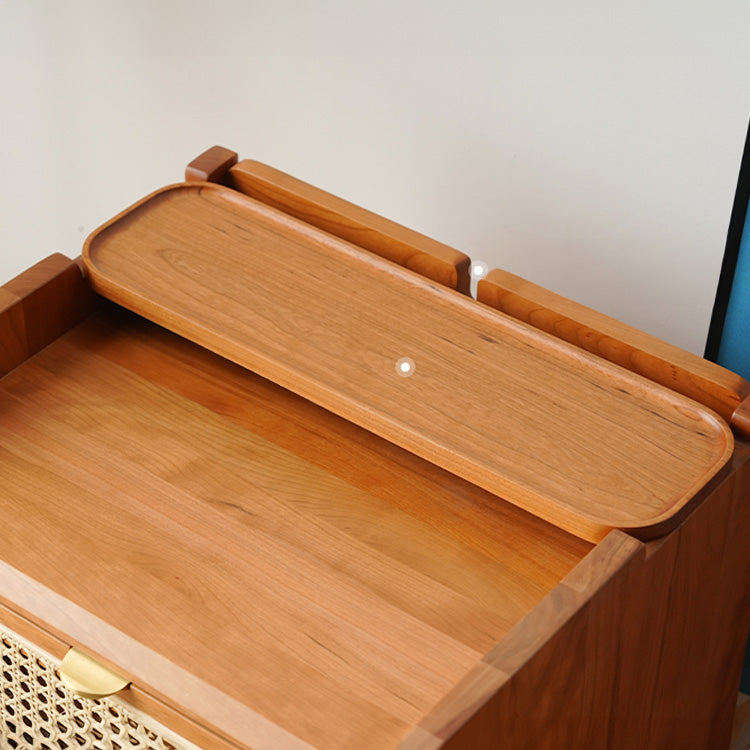 Elegant Cherry Wood Bedside Cupboard with Copper and Glass Accents fyx-862