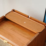 Elegant Cherry Wood Bedside Cupboard with Copper and Glass Accents fyx-862