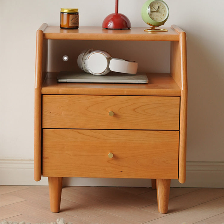 Elegant Cherry Wood Bedside Cupboard with Copper and Glass Accents fyx-862