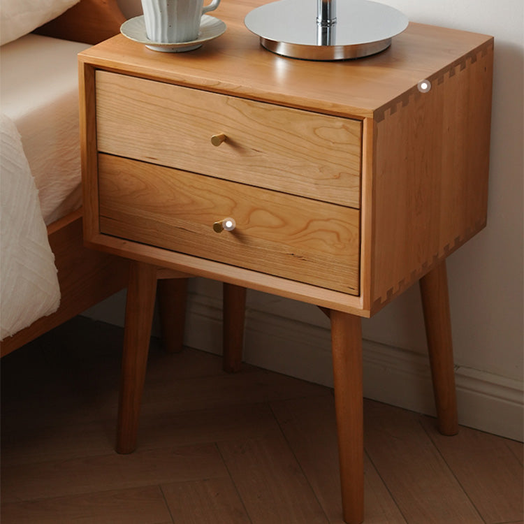 Elegant Cherry Wood Bedside Cupboard with Copper and Glass Accents fyx-862