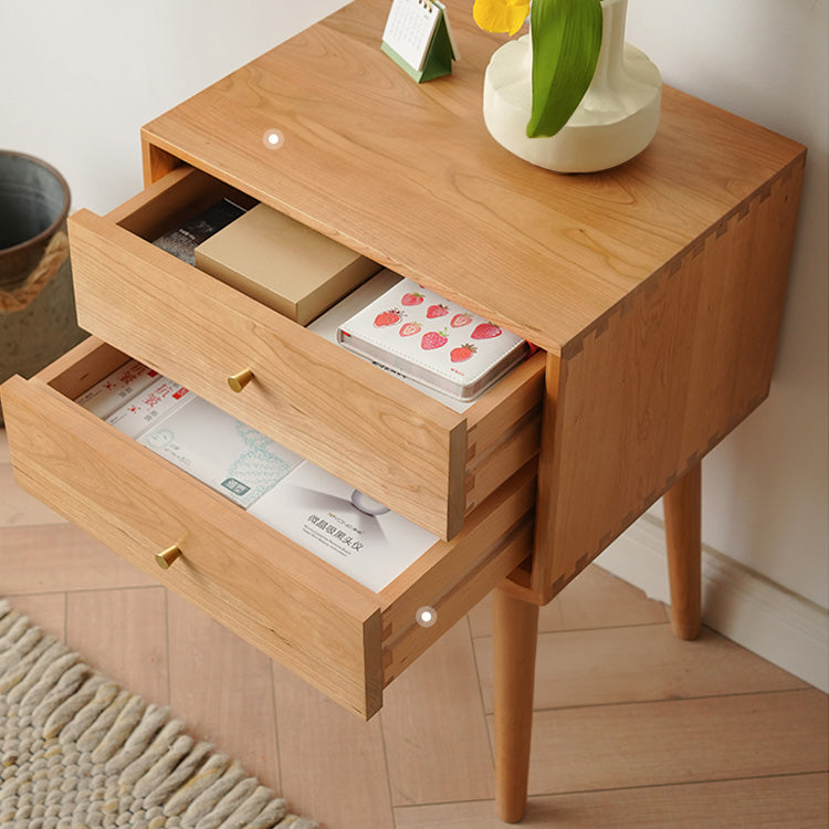 Elegant Cherry Wood Bedside Cupboard with Copper and Glass Accents fyx-862