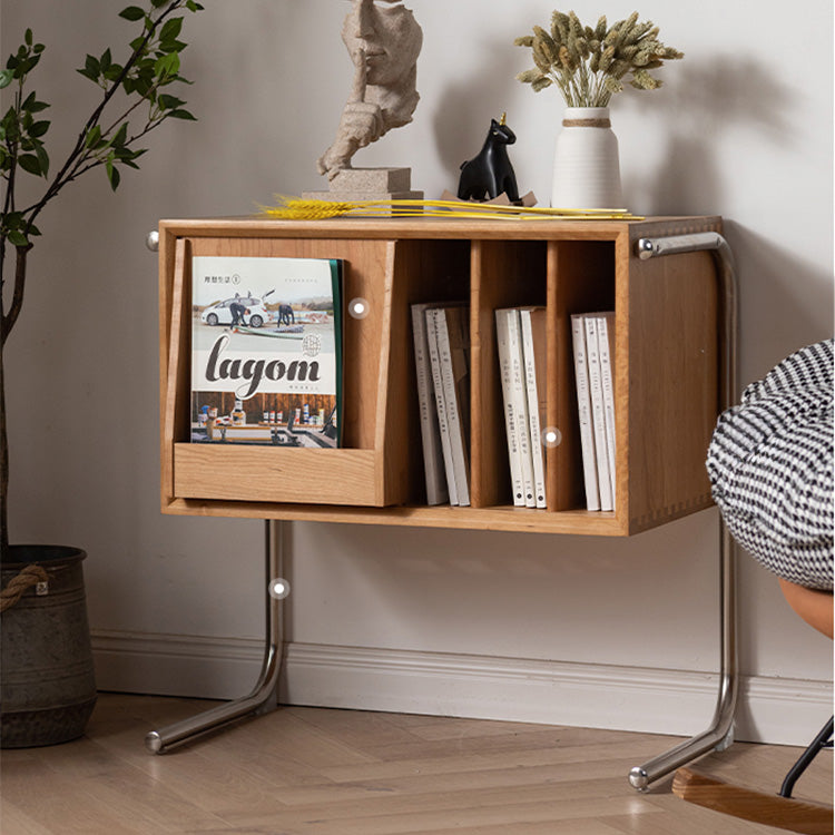 Elegant Cherry Wood Bedside Cupboard with Copper and Glass Accents fyx-862