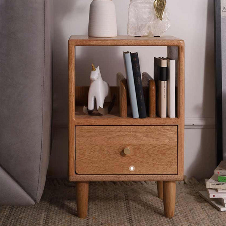 Elegant Cherry Wood Bedside Cupboard with Copper and Glass Accents fyx-862