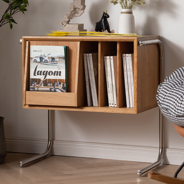 Elegant Cherry Wood Bedside Cupboard with Copper and Glass Accents fyx-862