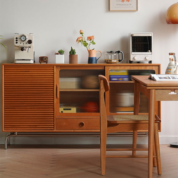 Elegant Cherry Wood & Glass Cabinet with Stainless Steel Accents - Durable Plywood Construction fyx-864