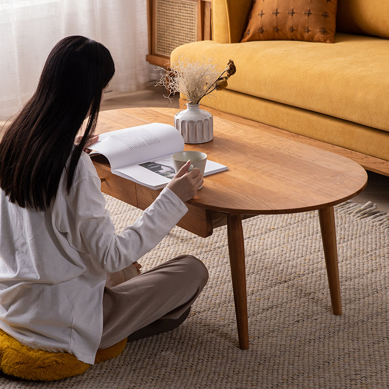 Natural Wood Tea Table - Oak, Paulownia, Copper Cherry Wood Design fyx-867