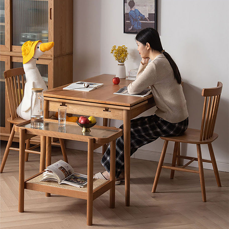 Elegant Cherry Wood Tea Table with Tempered Glass and Stylish Rattan Detailing fyx-869