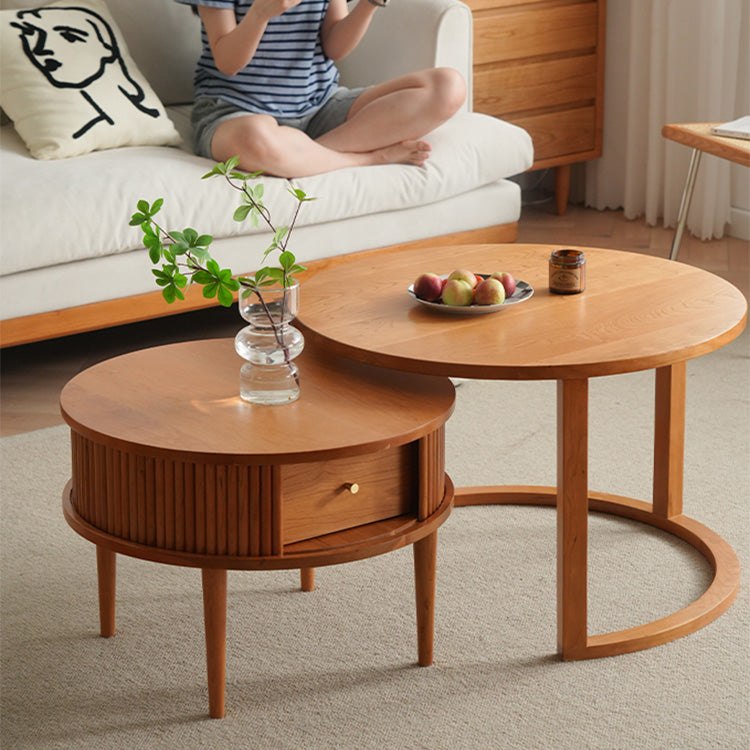 Stunning Natural Wood Tea Table | Cherry & Oak Wood with Copper Accents fyx-870