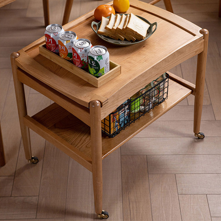 Elegant Cherry Wood Cart with Copper Accents - Natural Finish fyx-871
