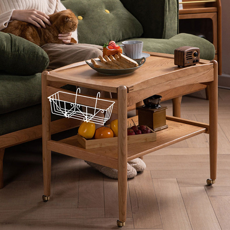 Elegant Cherry Wood Cart with Copper Accents - Natural Finish fyx-871