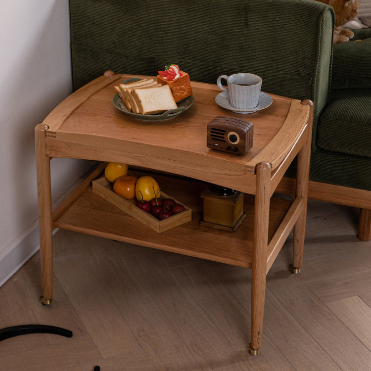 Elegant Cherry Wood Cart with Copper Accents - Natural Finish fyx-871