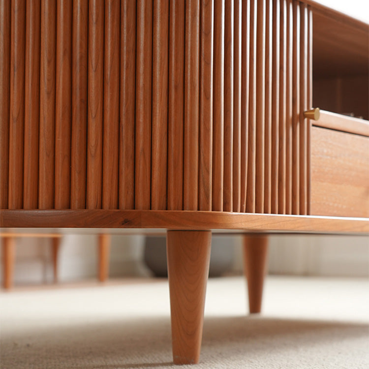 Elegant Cherry Wood Tea Table with Plywood Accents and Copper Detailing fyx-872