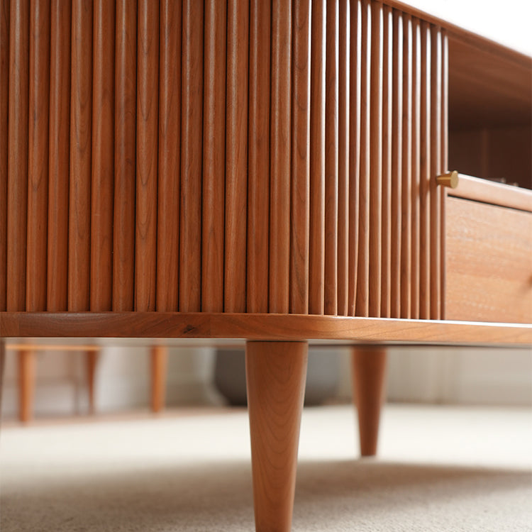 Elegant Cherry Wood Tea Table with Plywood Accents and Copper Detailing fyx-872