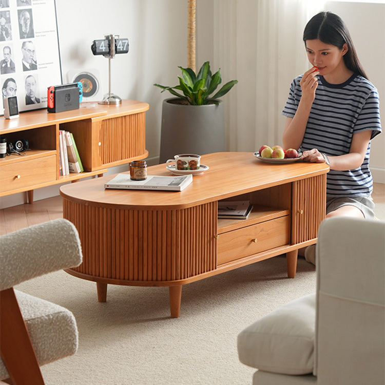 Elegant Natural Cherry Wood Tea Table - Timeless Design for Your Home fyx-873