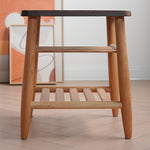 Stylish Tea Table in Cherry Wood & Walnut with Elegant Rattan Design fyx-874