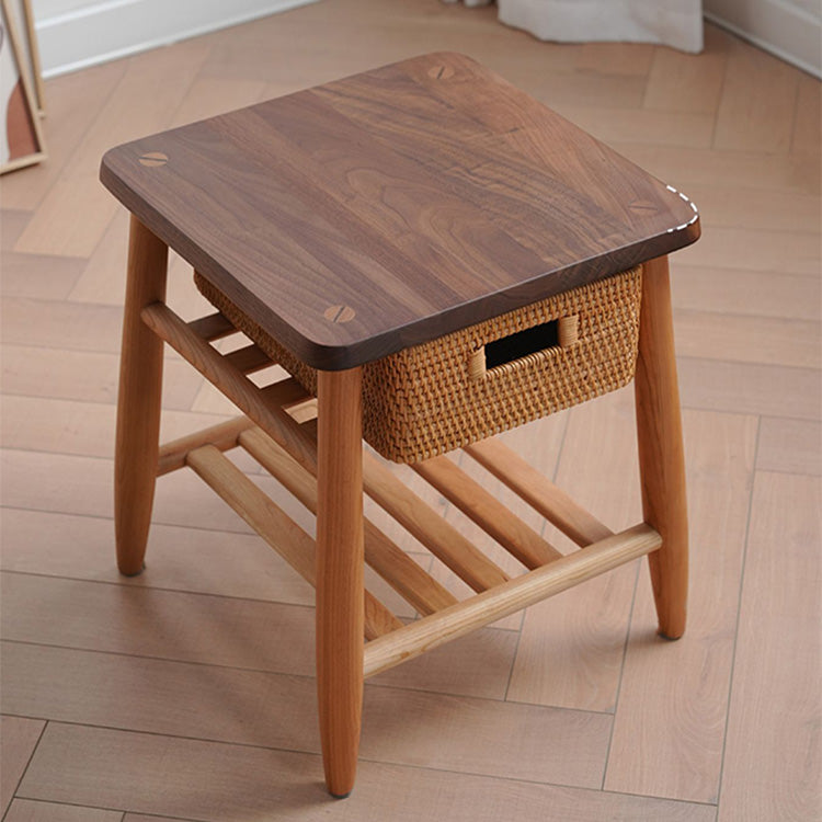 Stylish Tea Table in Cherry Wood & Walnut with Elegant Rattan Design fyx-874