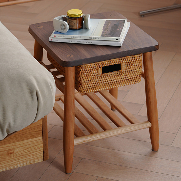 Stylish Tea Table in Cherry Wood & Walnut with Elegant Rattan Design fyx-874