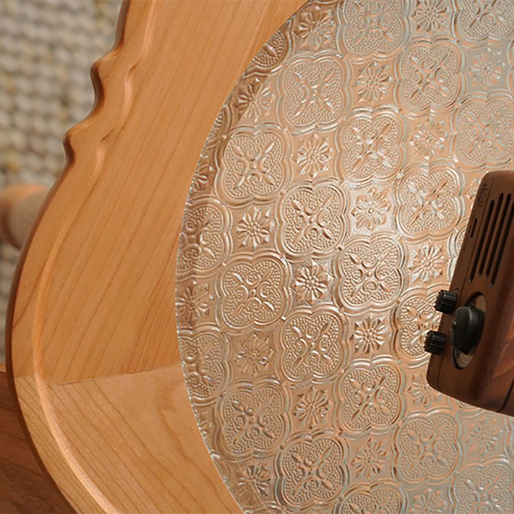 Elegant Cherry Wood & Glass Tea Table with Rattan Accents - Perfect for Any Room fyx-876