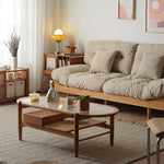 Elegant Cherry Wood and Glass Tea Table with Rattan Accents fyx-877