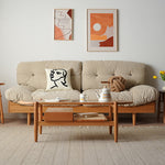 Elegant Cherry Wood and Glass Tea Table with Rattan Accents fyx-877