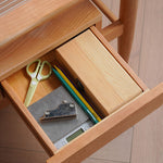 Elegant Cherry Wood and Glass Tea Table with Rattan Accents fyx-877