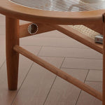 Elegant Cherry Wood and Glass Tea Table with Rattan Accents fyx-877