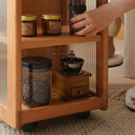 Stylish Cherry Wood Tea Table with Tempered Glass Top – Elegant Natural Finish fyx-878