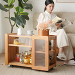 Stylish Cherry Wood Tea Table with Tempered Glass Top – Elegant Natural Finish fyx-878