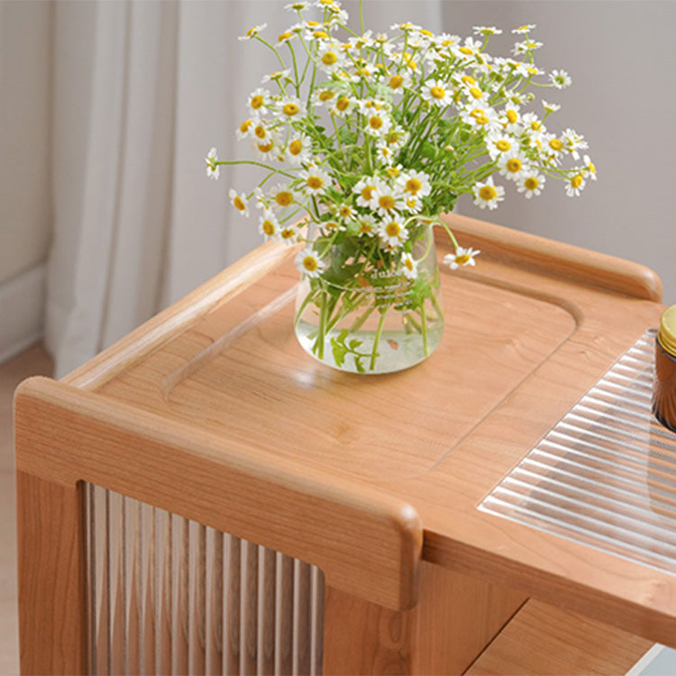 Stylish Cherry Wood Tea Table with Tempered Glass Top – Elegant Natural Finish fyx-878