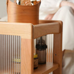 Stylish Cherry Wood Tea Table with Tempered Glass Top – Elegant Natural Finish fyx-878