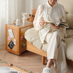 Stylish Cherry Wood Tea Table with Tempered Glass Top – Elegant Natural Finish fyx-878