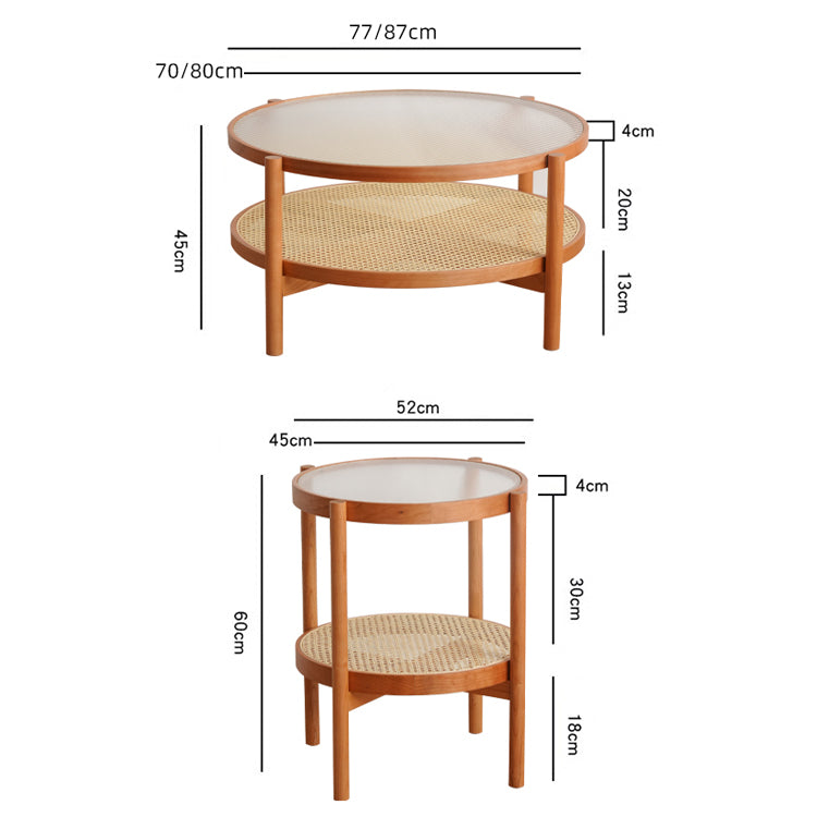 Elegant Cherry Wood and Glass Tea Table with Stylish Rattan Accents fyx-880