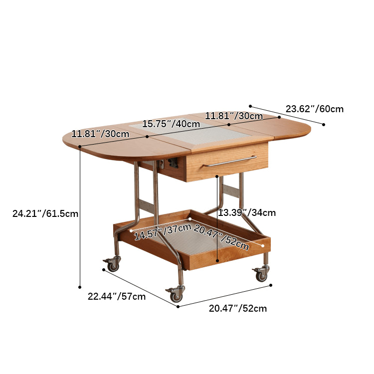 Elegant Cherry Wood Tea Table with Glass and Stainless Steel Accents fyx-882