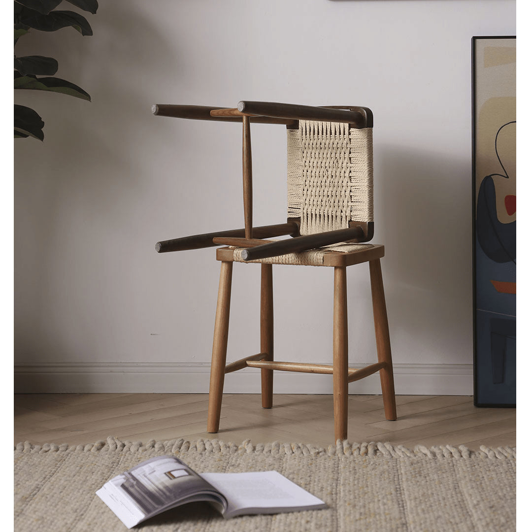 Rustic Charm Wooden Stools with Paper Rope Accents - Oak, Walnut & Cherry Options fyx-886