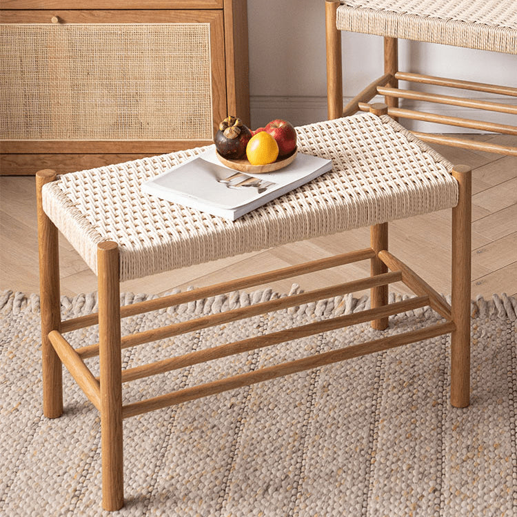 Handcrafted Oak Wood Stool with Stylish Paper Rope Seat fyx-887