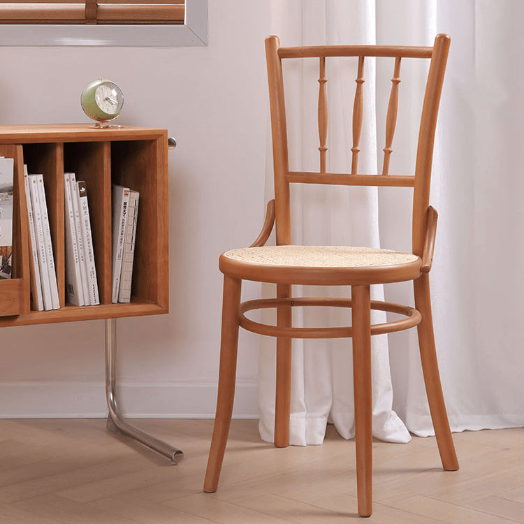 Elegant Light Brown Beech Wood Chair with Rattan Design fyx-888