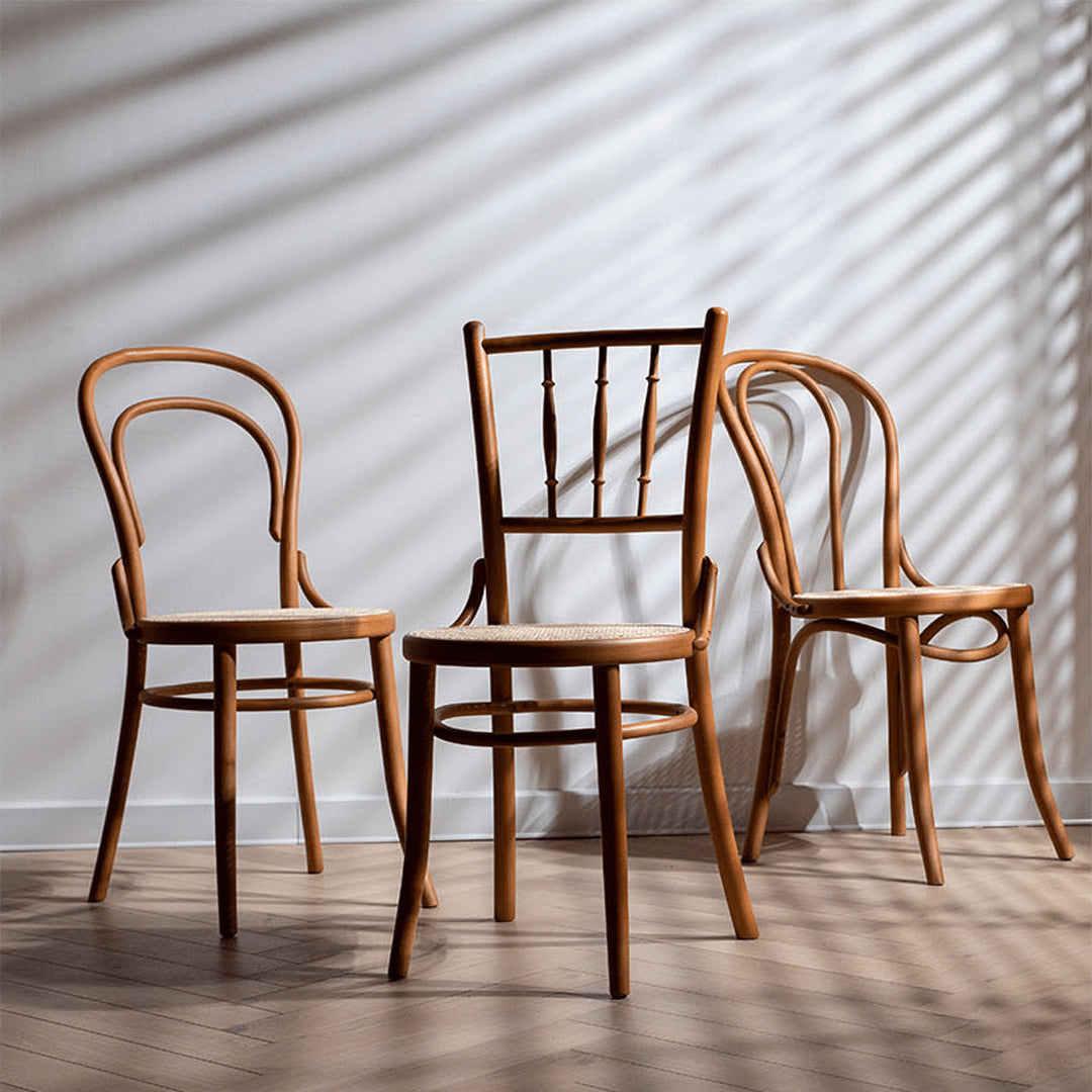 Elegant Light Brown Beech Wood Chair with Rattan Design fyx-888