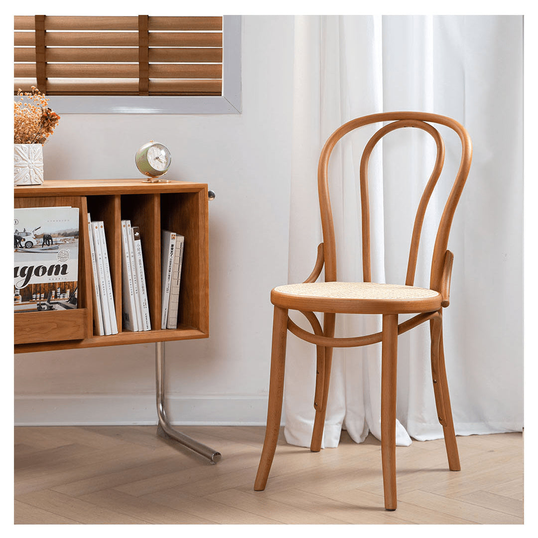 Elegant Light Brown Beech Wood Chair with Rattan Design fyx-888