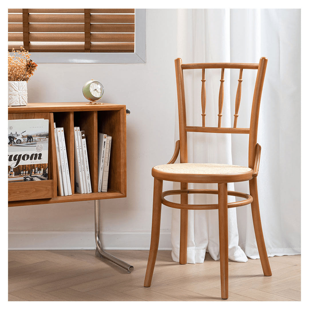 Elegant Light Brown Beech Wood Chair with Rattan Design fyx-888