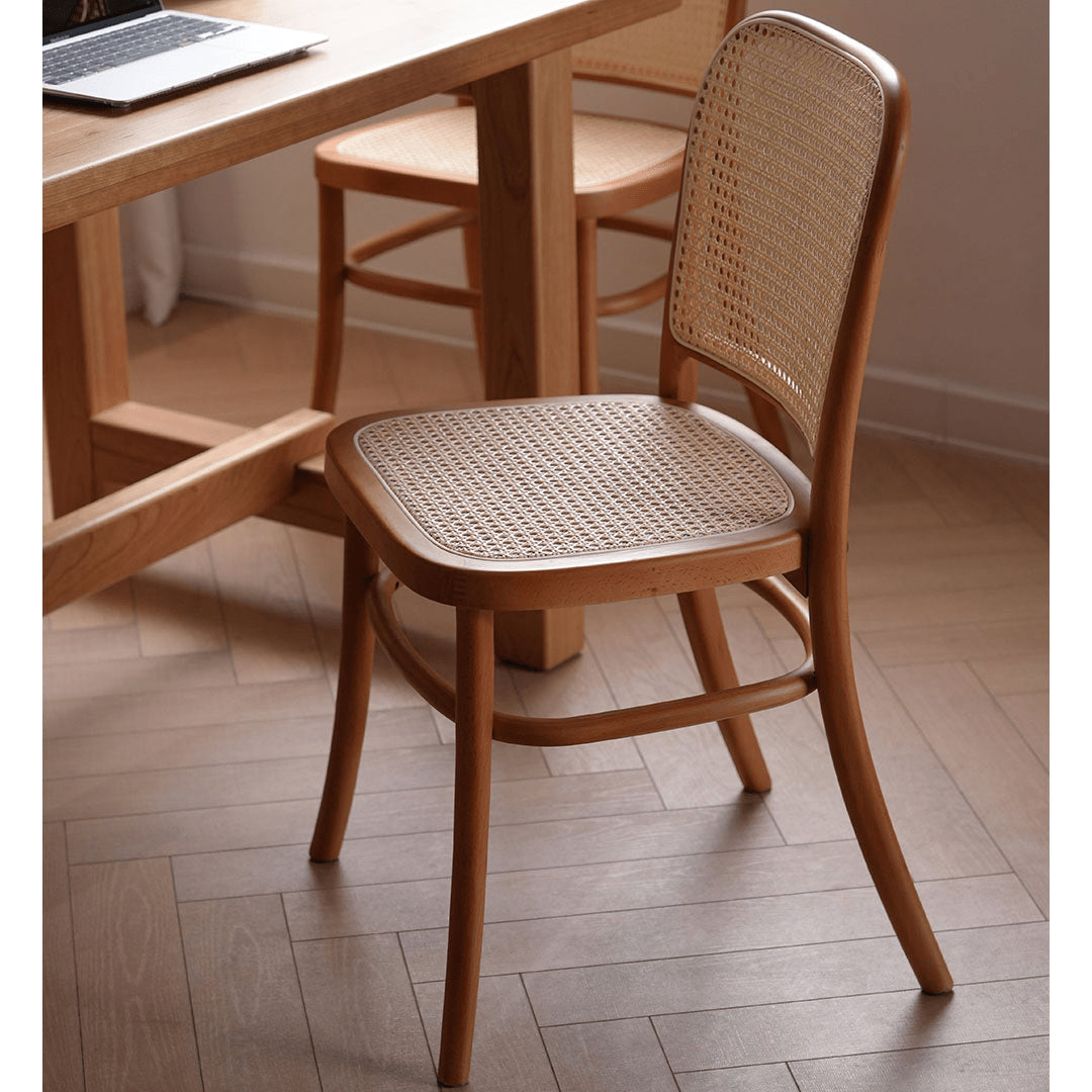 Modern Beech Wood Chair with Rattan Seat - Natural Finish fyx-889